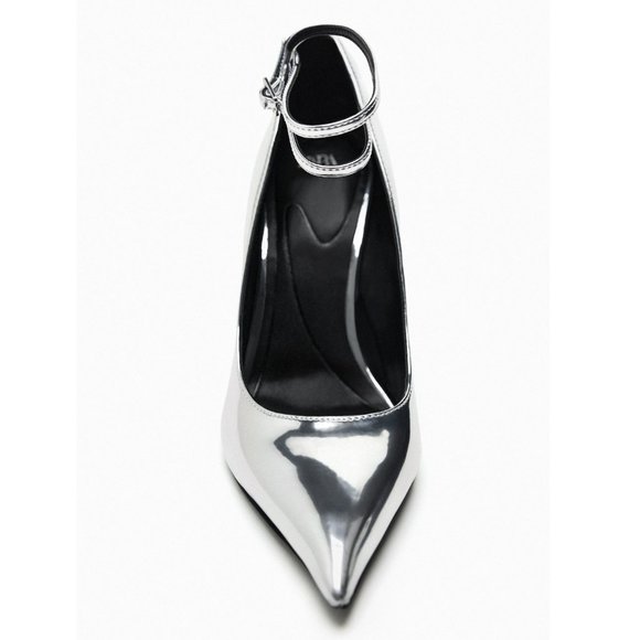 BLOGGER'S FAVE! Zara Metallic High Heels Silver NWT - Picture 7 of 13